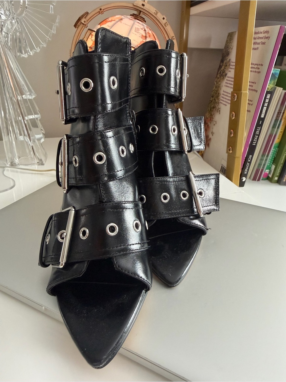 Steve Madden Black Buckled Pointed-Toe High Heels
